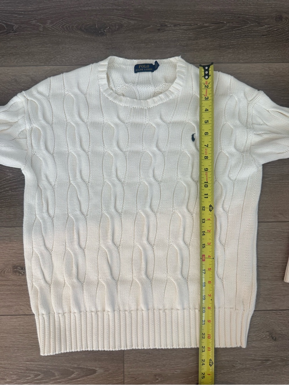 Polo by Ralph Lauren Cream Cable Knit Cotton Sweater Pony Logo Preppy Small - Picture 11 of 11